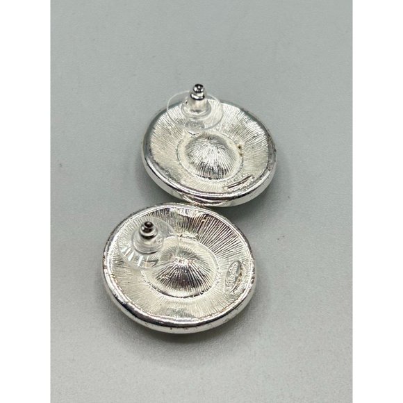 Signed NAPIER Vintage Pierced Studs Earrings Silver Tone and Clear Rhinestones - Picture 5 of 6